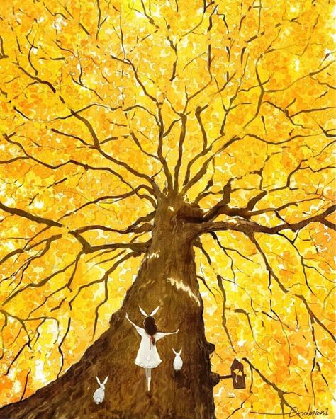 @shahrranginkaman • Fotos y videos de Instagram Surreal Photos, Yellow Tree, Autumn Illustration, Gold Leaf Art, To Autumn, Autumn Stickers, Fall Watercolor, Tree Illustration, Tree Drawing