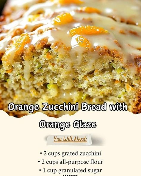 Easy family recipes | Orange Zucchini Bread with Orange Glaze | Facebook Zucchini Orange Bread, Zucchini Bread With Glaze, Orange Zucchini Bread With Orange Glaze, Orange Zucchini Bread, Orange Zucchini Bread Recipe, Natashas Kitchen Recipes Zucchini Bread, Zuchinis Bread Recipe With Applesauce, Orange Quick Bread, Glazed Lemon Zucchini Bread Recipe