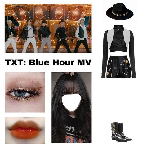 Txt Concert Outfit Ideas Blue Hour, Txt Blue Hour Mv, Txt Inspired Outfits, Txt Outfits, Txt Outfit, Txt Blue Hour, Kpop Costume, Concert Ootd, Inspo Drawing