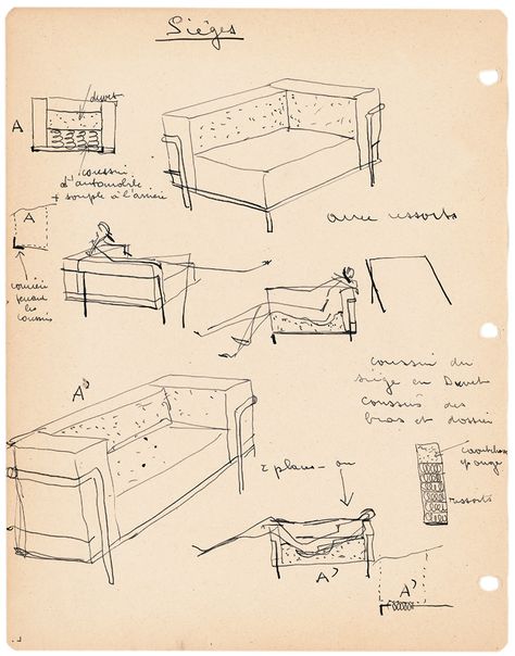 “Charlotte Perriand - An Icon of Modernity” Corbusier Furniture, Cassina Furniture, Modern Retro Furniture, Drawing Furniture, Modern Classic Furniture, Furniture Sketch, Furniture Design Sketches, Furniture Logo, Walter Gropius