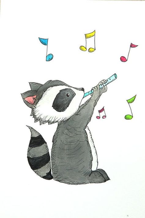 Kawaii drawing with music Cute Art Drawings, Music Drawings, Cute Raccoon, Art And Illustration, Cute Animal Drawings, Kawaii Drawings, Cute Illustration, Animal Illustration, Nursery Art