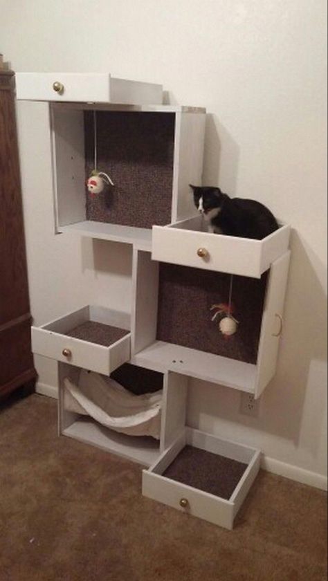 Recycled Furniture Design, Diy Pet Ideas, Upcycled Furniture Before And After, Katt Grejer, Kat Diy, Chat Diy, Cardboard Cat House, Diy Cat Tree, Cat House Diy