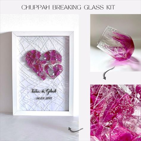 Jewish wedding gifts, Chuppah glass breaking kit, Glass kit wedding, Chuppah glass, Wedding keepsake Glass Breaking, Wedding Chuppah, Glass Shards, Groom And Bride, Mosaic Frame, Judaica Art, Glass Wedding, Hanging Artwork, Jewish Gifts