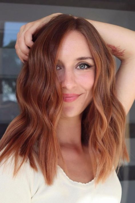 Light Auburn Copper Balayage Level 6 Auburn Hair Color, Golden Auburn Hair Color, Auburn And Copper Hair, Light Brown Red Balayage, Light Brown Copper Hair Balayage, Copper Auburn Hair Color, Light Copper Brown Hair, Light Auburn Hair Color, Dark Auburn Hair Color