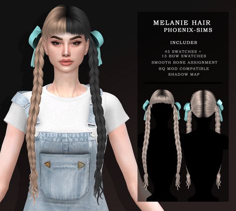 MELANIE HAIR | Phoenix-Sims on Patreon Sims 4 90s Hair, Sims 4 90s, Lana Del Rey Hair, Mealine Martinez, The Sims 4 Cabelos, 90s Hair, Split Dyed Hair, Goth Hair, Split Hair