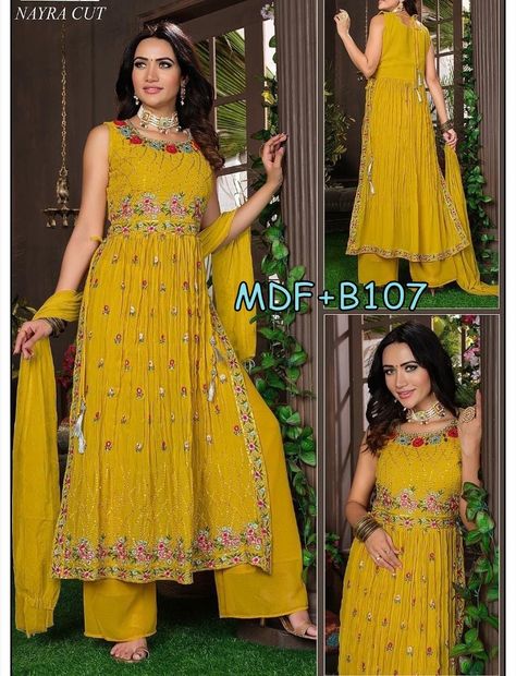 Naira Cut Kurti Design, Naira Cut Dress, Niara Dress, Yellow Salwar, Girl Frock, Haldi Dress, Kurtis Design, Sharara Designs