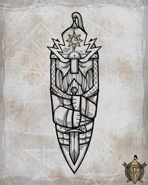 Dwarven Tattoo Design, Denmark Tattoo Ideas, Perun Slavic Tattoo, Dwarven Tattoo, Ygdrassil Tattoo, Viking Tattoo Ideas For Men, Viking Art Drawing, Viking Art Tattoo, Small Nordic Tattoo