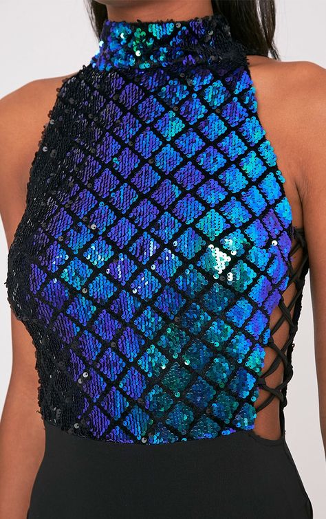 Blue Sequin Lace Up Side Thong BodysuitTurn heads in this lust worthy sequin bodysuit. Featuring ... Mermaid Halloween Costumes, Corset Styles, Mermaid Halloween, Creative Clothes, Mermaid Outfit, Mermaid Costume, Futuristic Fashion, Mermaid Fashion, Beautiful Lingerie