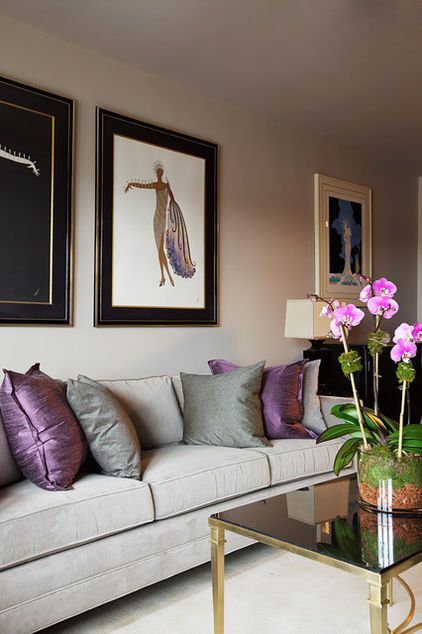 Color palette- mauve and grey/silver...couch, pillows, orchids :) Purple And Grey Living Room, Grey And Purple Living Room, Orchid Decor, Color Palette For Home, Purple Living Room Ideas, Living Room New York, Purple Living Room, Classic Lounge, Furnitur Ruang Keluarga