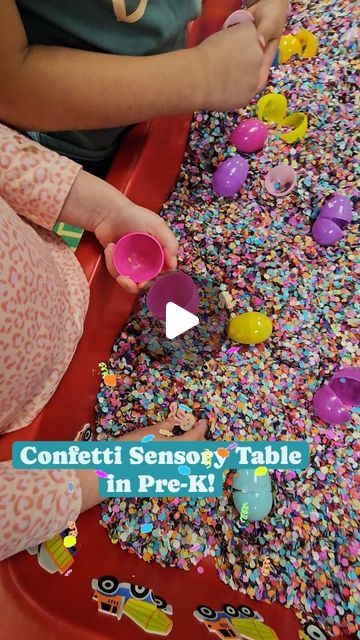 Lindsay Budnik ♡ Pre-K Teacher on Instagram: "My Pre-K friends loved exploring this confetti sensory table 🎊🐰" Pre K Teacher, Sensory Table, Friends In Love, Confetti, Easter, On Instagram, Instagram