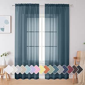 Simplebrand Dusty Blue Sheer Curtains 84 Inches Long, Light Filtering Rod Pocket Solid Color Window Sheer Curtain Panels, Elegant Curtains & Drapes for Living Room, Bedroom 2 Panels (42" W x 84" L) Blue Sheer Curtains, Drapes For Living Room, Sheer Curtain Panels, Sheer Curtain, Curtain Panels, Sheer Curtains, Rod Pocket, Dusty Blue, Curtains