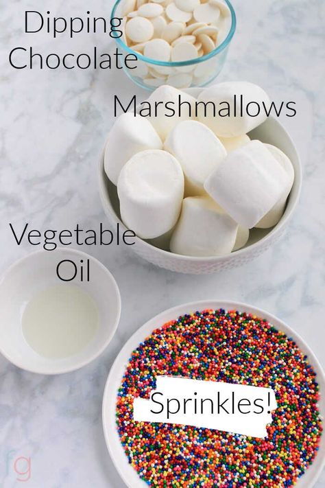 How to Make Sprinkle Marshmallow Pops | Easy Dessert - Savor + Savvy How To Dip Marshmallows In Chocolate, Marshmallows With Sprinkles, Chocolate Marshmallows On A Stick, Birthday Marshmallow Pops, How To Make Chocolate Covered Marshmallows, Choc Dipped Marshmallows, Marshmallow For Birthday Party, Marshmallow Dipped In Sprinkles, Giant Marshmallow Pops