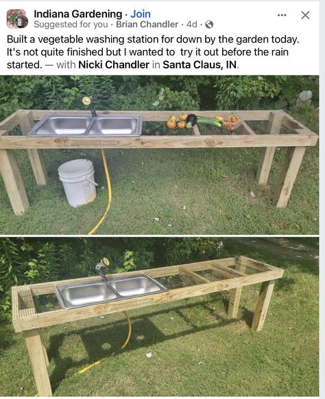 Vegetable Washing Station, Indiana Gardening, Diy Sink, Outdoor Garden Sink, Washing Station, Garden Sink, Veg Garden, Backyard Paradise, Home Vegetable Garden