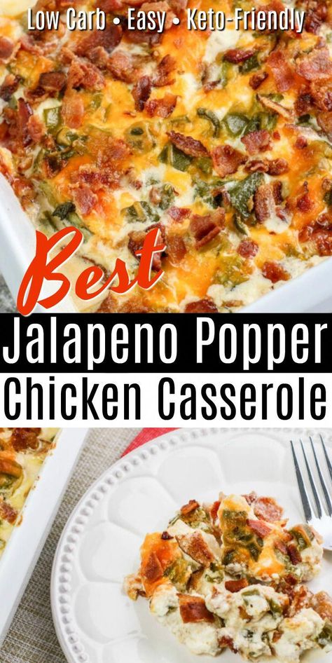 Filling Dinner Ideas, Jalapeno Popper Chicken Casserole, Popper Chicken Casserole, Best Jalapeno Poppers, Keto Jalapeno, Chicken Casserole Recipes, Popper Chicken, Chicken Casserole Recipe, Jalapeno Popper Chicken