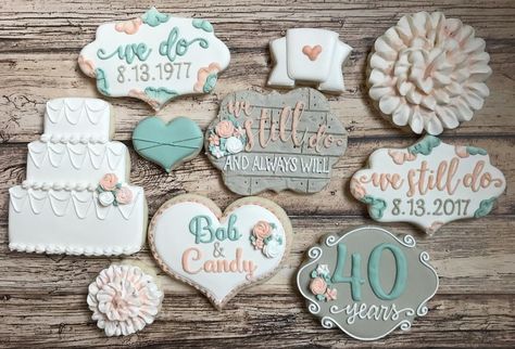 Vow Renewal Cookies Decorated, Vow Renewal Cookies, 40th Anniversary Cookies, 40th Wedding Anniversary Cookies, 50 Anniversary Cookies Decorated, 40th Anniversary Cookies Decorated, 40th Anniversary Cupcakes, Anniversary Decorated Cookies, 50th Anniversary Cookies Royal Icing