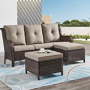 Outdoor Sectional Couch, Outdoor Patio Seating, Sofa And Ottoman, Wicker Outdoor Sectional, Wicker Sofa Outdoor, Couch With Ottoman, Patio Couch, Furniture Sofa Set, Patio Sofa Set