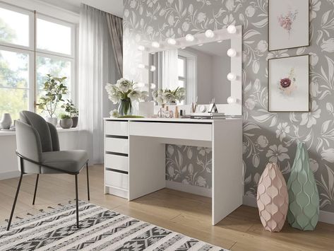 Dekoration Dressing Table With Drawers, Dressing Table Design, Makeup Desk, Aesthetic Room Ideas, Vanity Room, Bedroom Table, Bed Furniture Design, Cupboard Design, Dressing Mirror