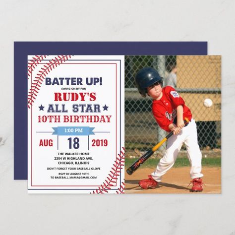 ANY AGE - Baseball Birthday Photo Invitation Baseball Birthday Party Invitations, Baseball Birthday Invitations, Baseball Invitations, Sports Birthday Invitations, Star Birthday Party, Baseball Birthday Party, Basketball Birthday, 2nd Birthday Invitations, Photo Birthday Invitations