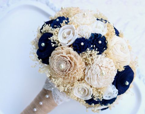 sola flower bouquet Navy Blue Wedding Bouquets, Navy Bridal Bouquet, Gold Wedding Bouquets, Navy Bouquet, Flowers Neutral, Navy Blue And Gold Wedding, Gold Wedding Flowers, Gold Bouquet, Bridal Bouquet Blue