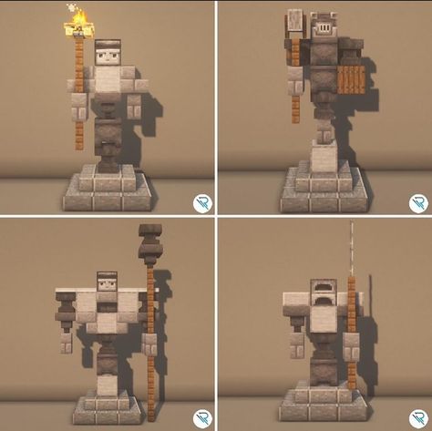 Rale | Design on Instagram: “Statue Designs 🗿 Inspired by an Old Post ▪️ Rate it 1-10 🚀 Made by @rale_design ▪️ If you like this post, save it or share it with your…” Minecraft Medieval Statue, Small Statue Minecraft, Statue Minecraft Ideas, Minecraft Small Statue, Minecraft Statue Ideas, Minecraft Robot, Minecraft Piano, Statue Minecraft, Minecraft Bases