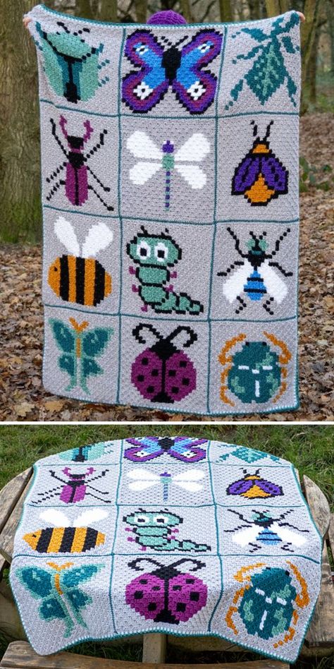 Crochet Blanket Patterns C2c, Insect Granny Square, Easy C2c Crochet Blanket, Crochet Mushroom Blanket Pattern Free, Free Crochet Patterns For Blankets, Corner To Corner Crochet Pattern Free, C2c Crochet Blanket Pattern Free, Graphgan Patterns Free, Crochet Blanket Animals