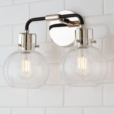 2 Lights Bathroom Lighting - Shades of Light Chrome And Black Bathroom, Vanity Lighting Over Mirror, Farmhouse Bathroom Lighting, Chrome Bathroom Lighting, Bath Lights, Black Bathroom Light, Contemporary Bathroom Lighting, Modern Contemporary Bathroom, Vanity Light Bar