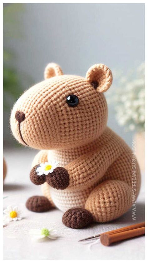 Amigurumi Capybara Crochet Free Pattern - Always Free Amigurumi Amigurumi Capybara Free Pattern, Capybara Crochet Pattern Free, Capybara Crochet Pattern, Amigurumi Capybara, Capybara Crochet, Crochet Capybara, Crochet Throw Pattern, Crochet Mushroom, Easy Crochet Patterns Free