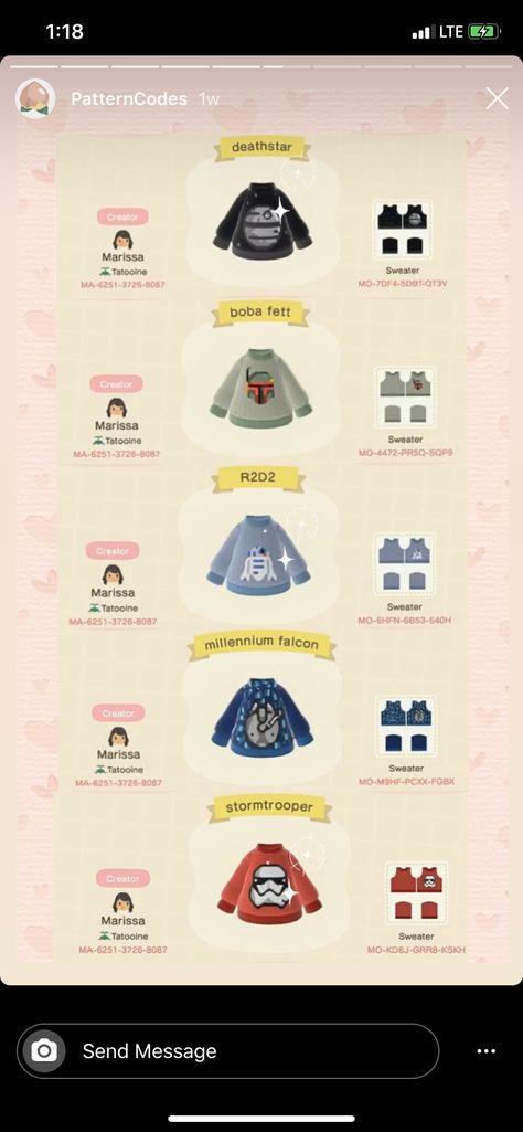 Acnh Star Wars, Disney Island, Star Wars Sweater, Star Wars Design, Animal Crossing Qr Codes Clothes, Star Wars Outfits, Disney Sweaters, Animal Crossing Qr, Clothing Patterns