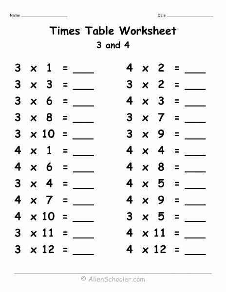 Times Table 3 and 4 Worksheet - Alien Schooler 4 Times Tables Worksheet, 3 Times Tables Worksheet, 4 Times Table Worksheet, Maths Times Tables, 4 Times Table, Live Worksheet, Times Tables Worksheets, Human Body Worksheets, Worksheets For Grade 3