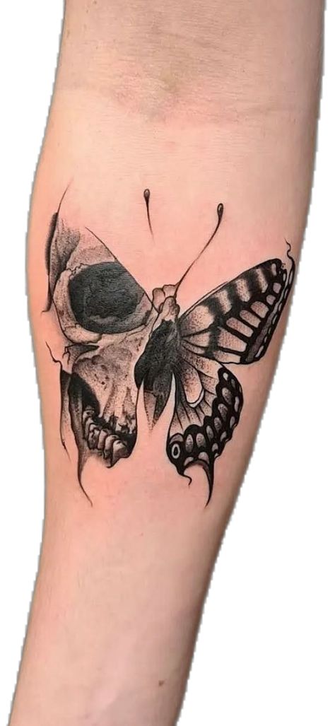 Skull In Butterfly Tattoo, Half Skull Half Butterfly Tattoo, Butterfly Skeleton Tattoo, Skull Butterfly Tattoo Design, Skeleton Butterfly Tattoo, Skull Butterfly Tattoo, Heart Tattoos With Names, Butterfly Skull, Heart Tattoos