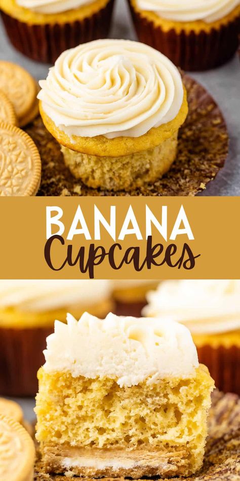 Banana Cake Mix, Banana Recipes Easy, Cake Mix Cupcakes, Banana Dessert Recipes, Banana Cupcakes, Oreo Cupcakes, Banana Dessert, Dessert Cake Recipes, Banana Cream