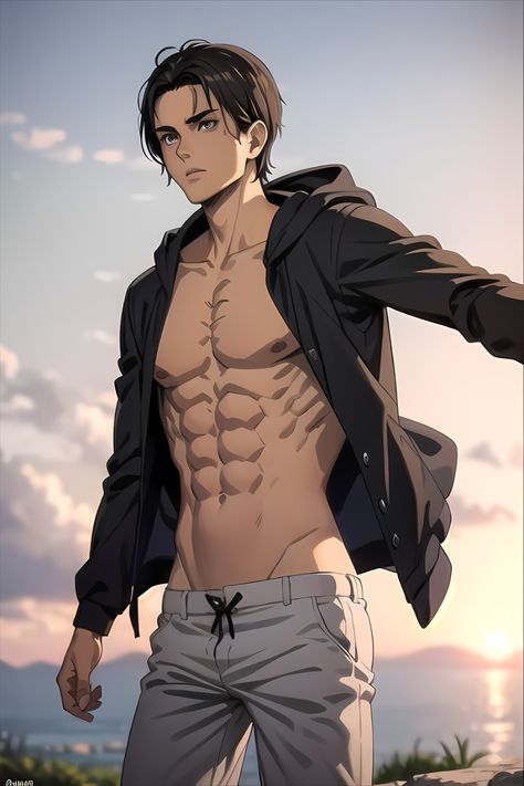 Eren Jaeger Medium Hair, Eren Yeager Physique, Eren Jaeger Full Body Pic, Hot Eren Jaeger, Eren Shirtless, Eren Jaeger Fanart Modern, Eren Yeager Hot, Eren And Mikasa Hot, Eren And Mikasa Matching Icons