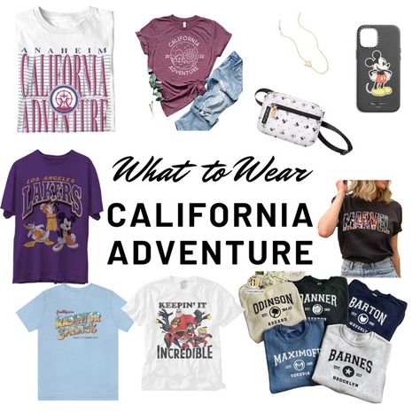 Disneyland California Adventure Outfit Ideas for Women California Adventure Family Shirts, Disneyland California Adventure Outfits, California Adventure Shirts, Outfits For Disneyland In October, California Adventure Outfit Ideas, Disney California Adventure Outfit, Weekend Packing List Summer, California Adventure Outfit, Disneyland Family Shirts