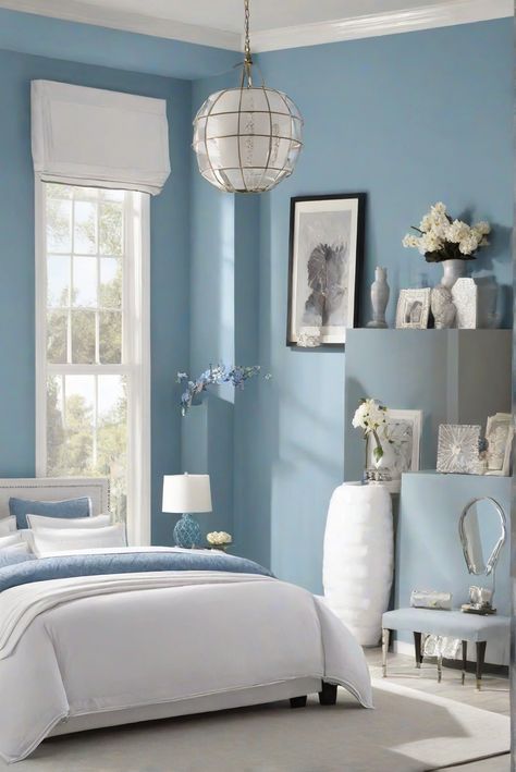 Bedroom decor, Bedroom painting ideas, Interior design trends, Home decor ideas Light Blue Accent Wall Bedroom, Plywood Kitchen Cabinets, Colors For Bedroom, Osb Wood, Paint Guide, Plywood Kitchen, Blue Accent Walls, Bedroom Blue, Accent Wall Bedroom