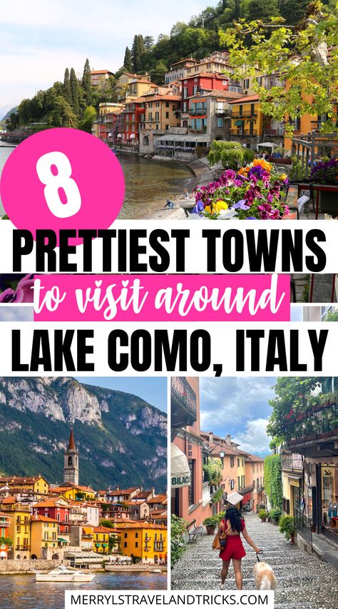 Picture collage of three pretty places to visit on Lake Como, Italy Lake Como Vacation, Lake Como Italy Outfit Summer, Lake Como Itinerary, Como Lake Italy, Where To Go In Italy, Travel Tricks, Italy Travel Outfit, Vacation Italy, Comer See