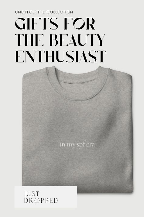 Crewneck sweatshirt that says "in my SPF era", clean girl aesthetic, eras, skincare lovers Gifts For Her Ideas, Skin Care Business, Makeup Nails Art, Best Beauty Tips, Embroidered Crewneck, Business Idea, Beauty Lover, Embroidered Sweatshirt, Spf Sunscreen