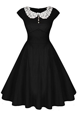 Vestido vintage años 50 falda con vuelo y cuello baby doll, negro, primavera verano Dresses 1950s Style, Couture Dior, 1940s Fashion Dresses, Dresses 50s, 1950s Fashion Dresses, Dresses 1950s, Lace A Line Dress, Robes Vintage, 1950s Style