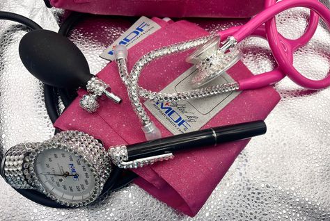 Limited Edition Bling Stethoscope Gift Set | Maxima Crystals | Glitter | MDF | Blood Pressure Cuff | Pen Light | Custom by BlingbyKey on Etsy Bling Stethoscope, Stethoscope Case, Football Bag, Blood Pressure Cuff, Medical Student Gift, Medical Gifts, Custom Bling, Custom Pens, Doctor Gifts