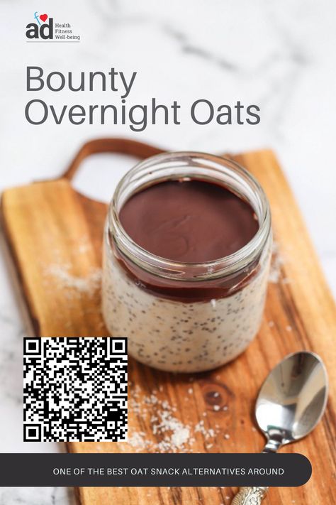 Chocolate Coconut Overnight Oats, Coconut Oats, Bounty Overnight Oats, Overnight Oats Coconut Milk, Bounty Chocolate, Oats Snacks, Chocolate Overnight Oats, Protein Overnight Oats, Vegan Overnight Oats