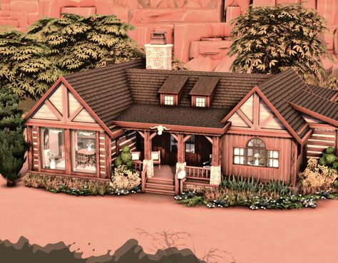 Cute Ranch House, The Sims 4 Ranch House, Sims Ranch House, Sims 4 Ranch Style House, Small Horse Ranch, Sims 4 Ranch House, Sims 4 Landscaping Ideas, Sims 4 Landscaping, Horse Ranch House