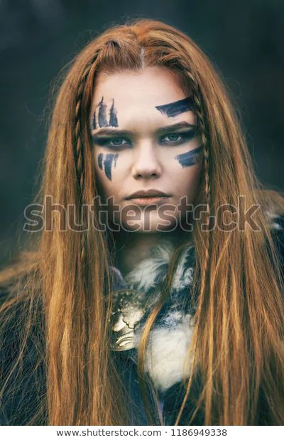 Close Portrait Redhead Northern Warrior Woman Stock Photo (Edit Now) 1186949338 Northern Warrior, Woman Leader, Warrior Makeup, Female Viking, Viking Makeup, Viking Warrior Woman, Woman With Red Hair, Galaxy Makeup, Close Up Portrait