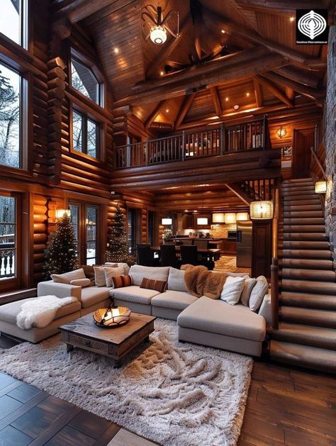 Aspen Cabin Interior, Vacation House Interior, Big Cabin Houses Interior, Luxury Cabins Mountain Dream Homes, Cool Homes, Cabin Lake House, Large Cabin, Cabin Houses, Dream Cabin