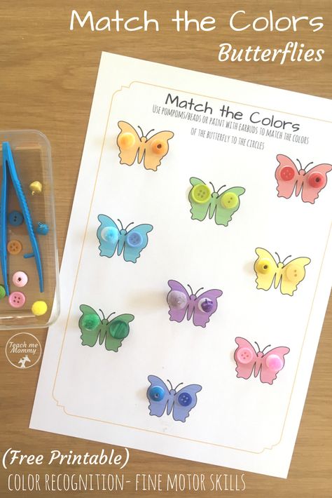 Match the Colors Butterflies, fun learning and fine motor activity for preschoolers or kindergarteners! Butterfly Fine Motor Activities, Colour Activities, Butterfly Lessons, Preschool Montessori, Insects Preschool, Butterflies Activities, Montessori Teaching, Activity For Preschoolers, Homeschool Lessons