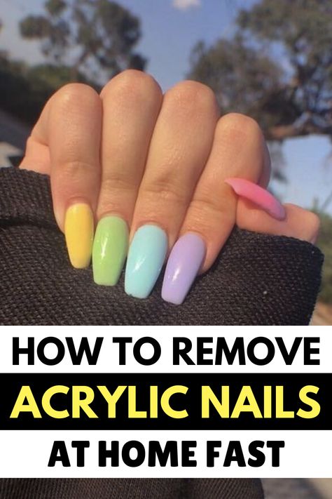 How To Remove Acrylic Nails Safely: Acrylic nails are the hottest trend and are the easiest way to add some length and glam to your nails. Here are the easiest ways to remove those stubborn acrylic nails at home with simplest of the items. #Nails #NailArt #NailCare #AcrylicNails How To Easily Remove Acrylic Nails, Soaking Off Acrylic Nails At Home, How To Get Your Acrylic Nails Off, At Home Acrylic Nail Removal, How To Pop Off Acrylic Nails, Remove Acrylic Nails At Home With Oil, How To Get Rid Of Acrylic Nails At Home, Best Way To Take Off Acrylic Nails, How To Take Nails Off Acrylics