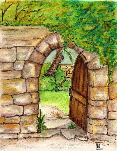 watercolor postcard portals 2 sm Open Door Drawing, Portal Drawing, Sketch Notes Doodles, Door Drawing, Art Tutor, Islamic Art Canvas, Watercolor Postcard, Garden Drawing, Watercolor Paintings For Beginners