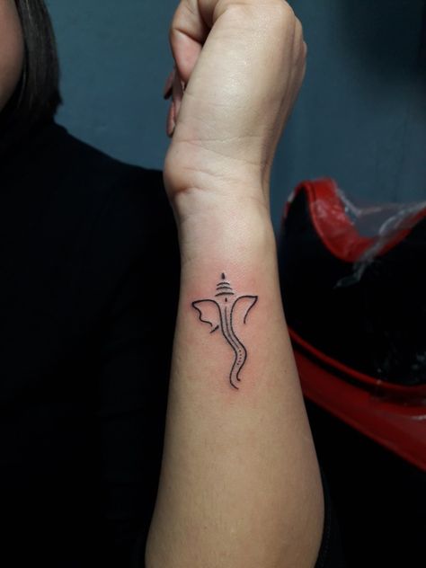 Devotional Tattoos Hindu, Tamil Tattoo Design For Women, Small Ganesha Tattoo, Bappa Tattoo Design, Hindi Tattoos Women, Ganpati Tattoo Designs, Hindu Tattoos For Women, Ganesha Tattoos, Tamil Tattoo