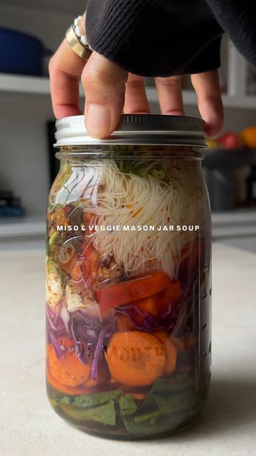 olivia noceda on Instagram: "Miso & Veggie Mason Jar Soup — comment ‘SOUP’ and i’ll send the recipe straight to your inbox!!! 🍜  this is the only way i want to eat soup for the rest of forever!! packed with veggies, protein and umami goodness. and i’m not kidding when i tell you this takes 10 minutes to prep. i’m… obsessed. on a cold day or after a cold swim, drinking warm fluids is the best thing you can do for your body.  in the recipe, i’ve included measurements to make 4 mason jars, incase you need em for work lunches. you can also make this soup in a bowl, and that’s included in the recipe too. excited for you all to try it! #soupseason #openwaterswimming #masonjarsoup" Jar Soup Recipes Mason, Jar Soup, Mason Jar Soup, Miso Soup Recipe, Soup In A Jar, Work Lunches, Power Bowls, Mason Jar Meals, Soup Season