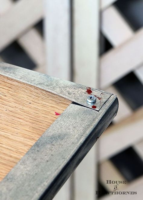 DIY instructions for making a zinc top table. Dining table could be used inside or outside. Galvanized sheet metal was used to keep the cost low. Zinc Table Top, Metal Countertops, Zinc Table, Galvanized Sheet Metal, Diy Kitchen Table, Diy Table Top, Galvanized Sheet, Metal Table Top, Metal Working Projects