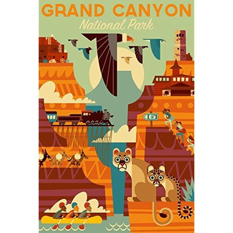 Grand Canyon National Park, Arizona - Geometric (9x12 Art Print, Wall Decor Travel Poster) *** Click image for more details. (This is an affiliate link) #kitchendining Geometric Lantern, Wood Postcard, Large Framed Prints, Outdoor Stickers, National Park Posters, Grand Canyon National Park, The Grand Canyon, Printing Press, Stock Paper