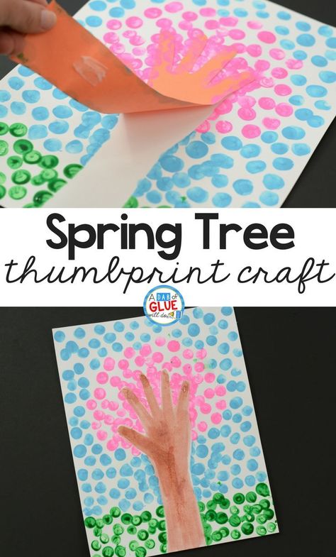 Cherry Blossom Crafts, Thumbprint Crafts, Season Craft, Preschool Art Projects, Spring Art Projects, Kindergarten Art Projects, Art Project For Kids, Fingerprint Tree, Spring Crafts For Kids